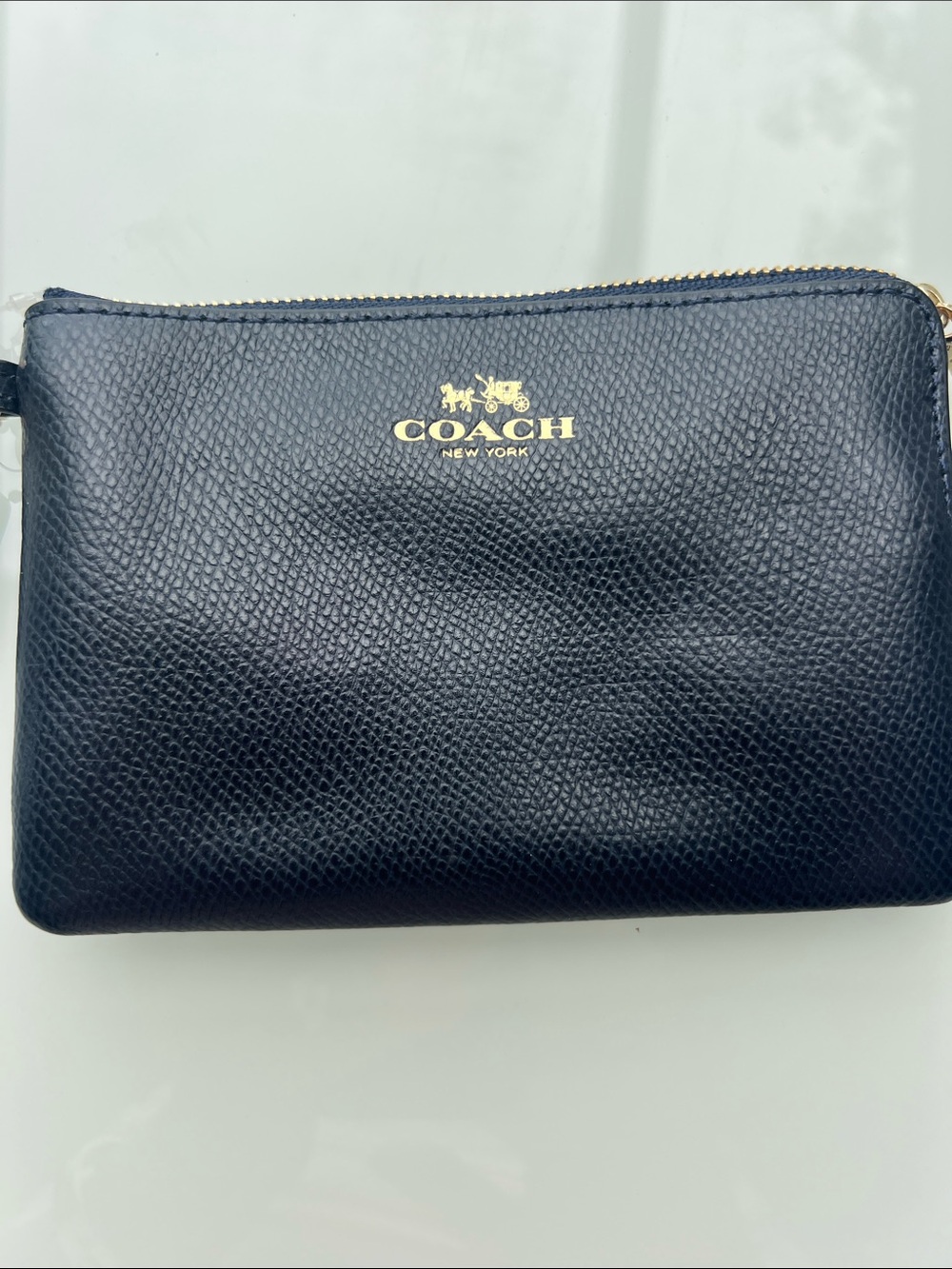 Coach “NWT”Black Pebbled Leather Wristlet with Gold Logo - Picture 3 of 5